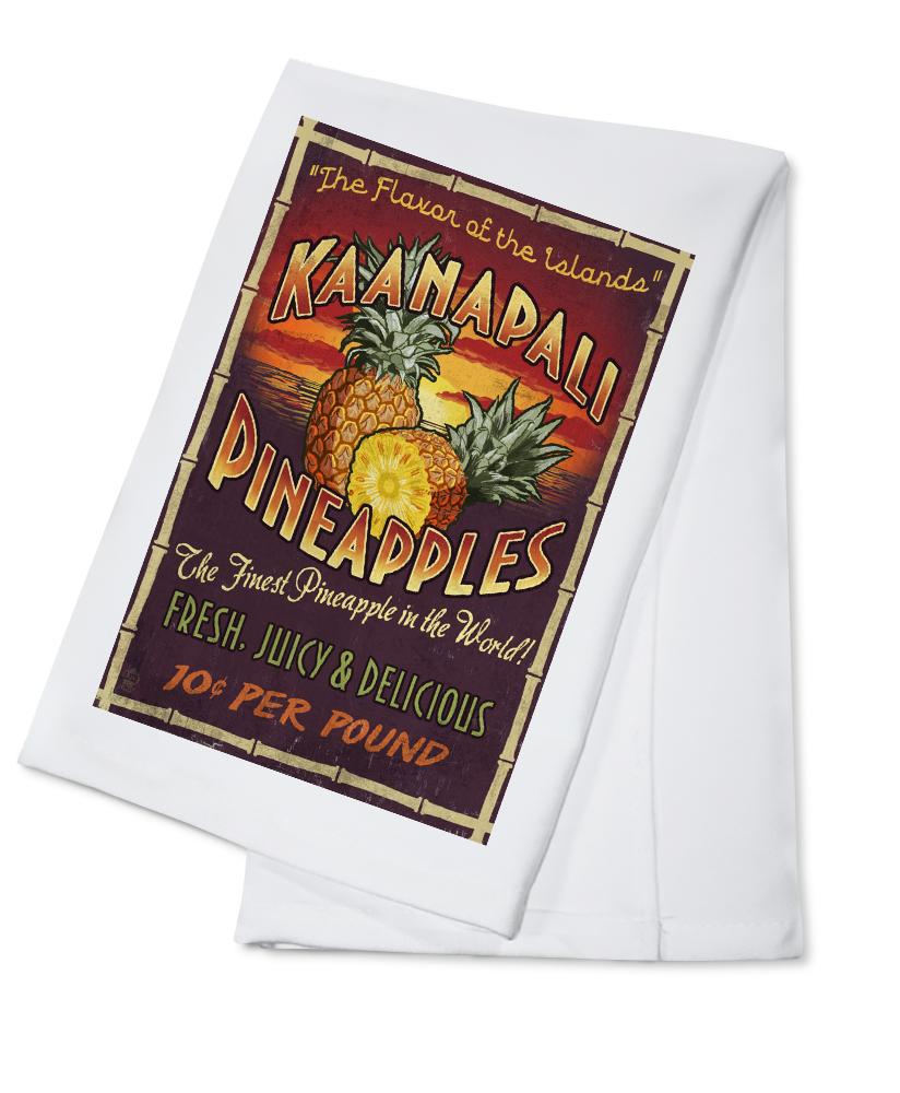 Kaanapali, Hawaii, Pineapple Vintage Sign, Lantern Press Artwork, Towels and Aprons Kitchen Lantern Press Cotton Towel 