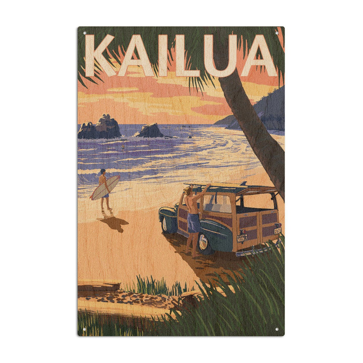 Kailua, Hawaii, Woody on Beach, Lantern Press Artwork, Wood Signs and Postcards Wood Lantern Press 10 x 15 Wood Sign 