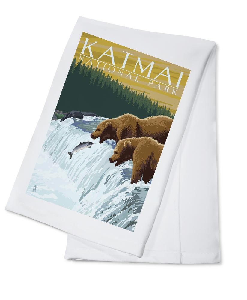 Katmai National Park, Alaska, Bears, Lantern Press Artwork, Towels and Aprons Kitchen Lantern Press Cotton Towel 