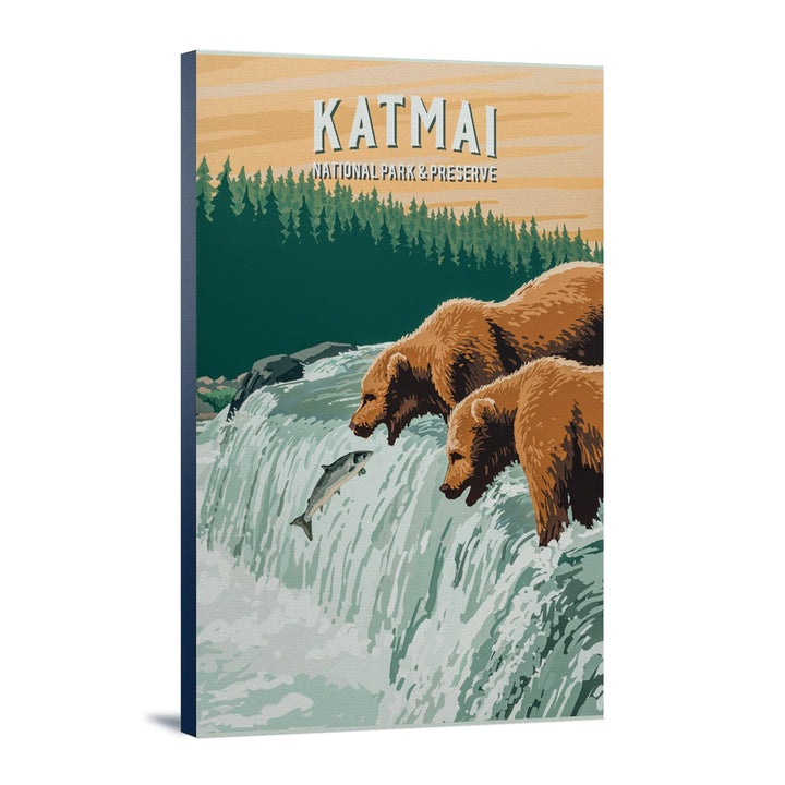 Katmai National Park, Alaska, Painterly National Park Series, Stretched Canvas Canvas Lantern Press 12x18 Stretched Canvas 