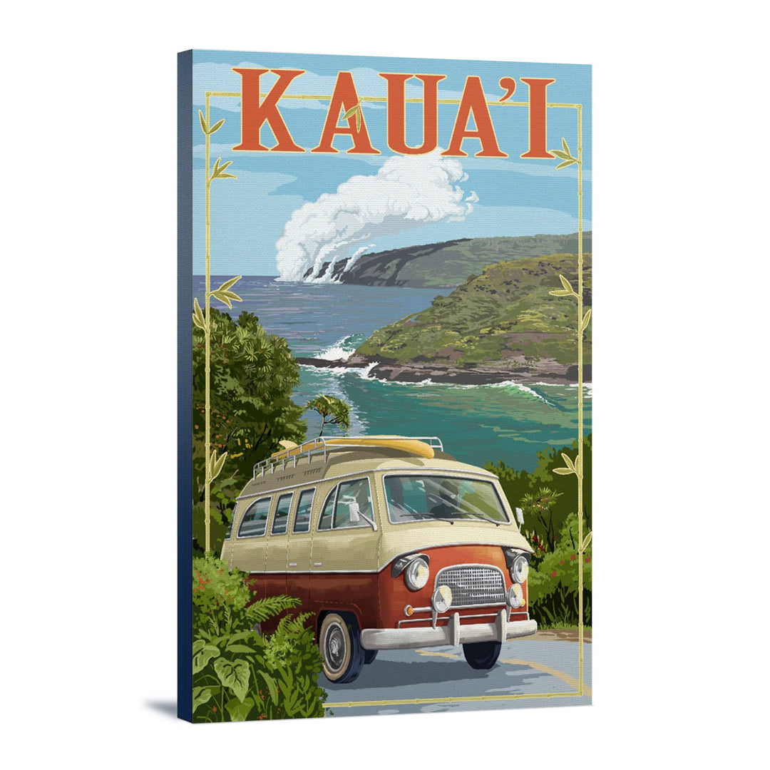 Kauai, Hawaii, Camper Van, Lantern Press Artwork, Stretched Canvas Canvas Lantern Press 12x18 Stretched Canvas 