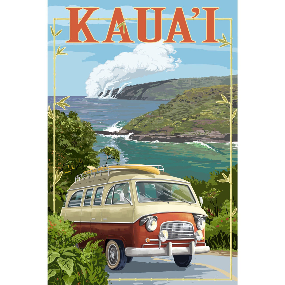 Kauai, Hawaii, Camper Van, Lantern Press Artwork, Stretched Canvas Canvas Lantern Press 