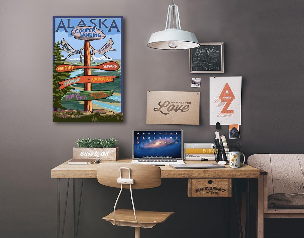 Kenai River, Alaska, Sign Post, Lantern Press Artwork, Stretched Canvas Canvas Lantern Press 