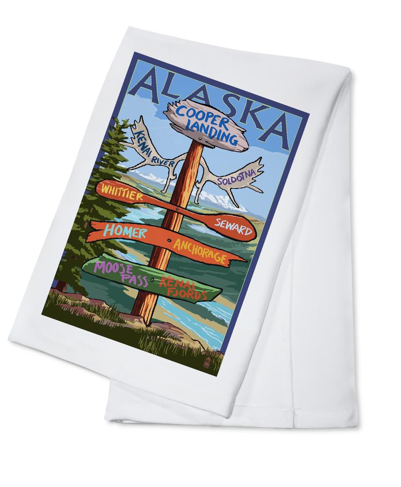 Kenai River, Alaska, Sign Post, Lantern Press Artwork, Towels and Aprons Kitchen Lantern Press Cotton Towel 