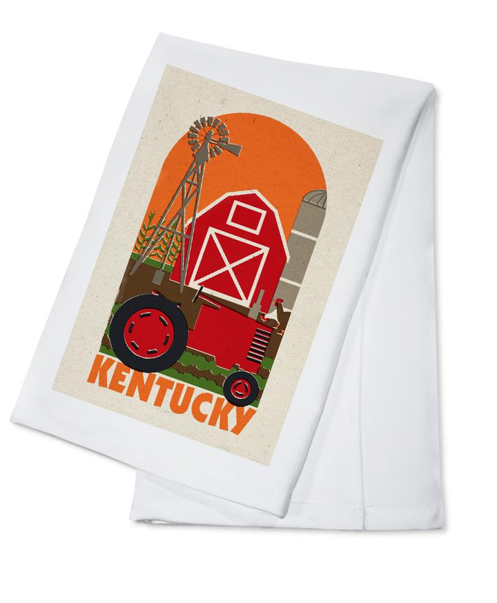 Kentucky, Country Woodblock, Contour, Lantern Press Artwork, Towels and Aprons Kitchen Lantern Press Cotton Towel 