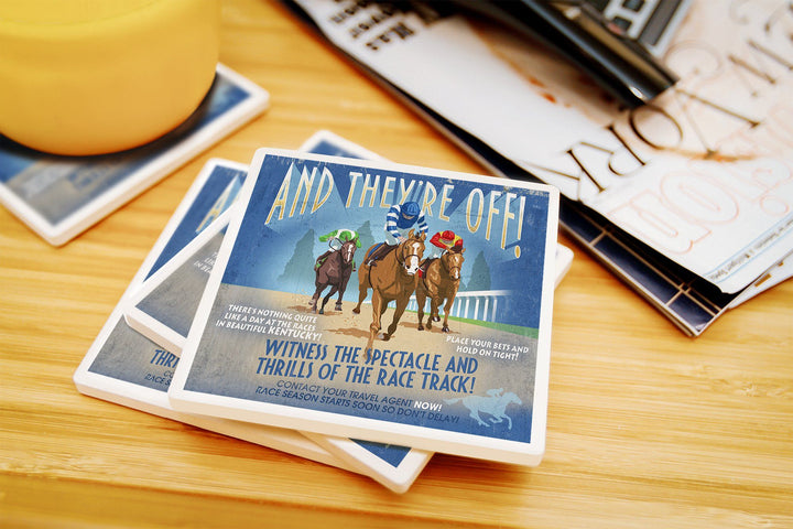 Kentucky, Horse Racing Vintage Sign, Lantern Press Artwork, Coaster Set Coasters Lantern Press 