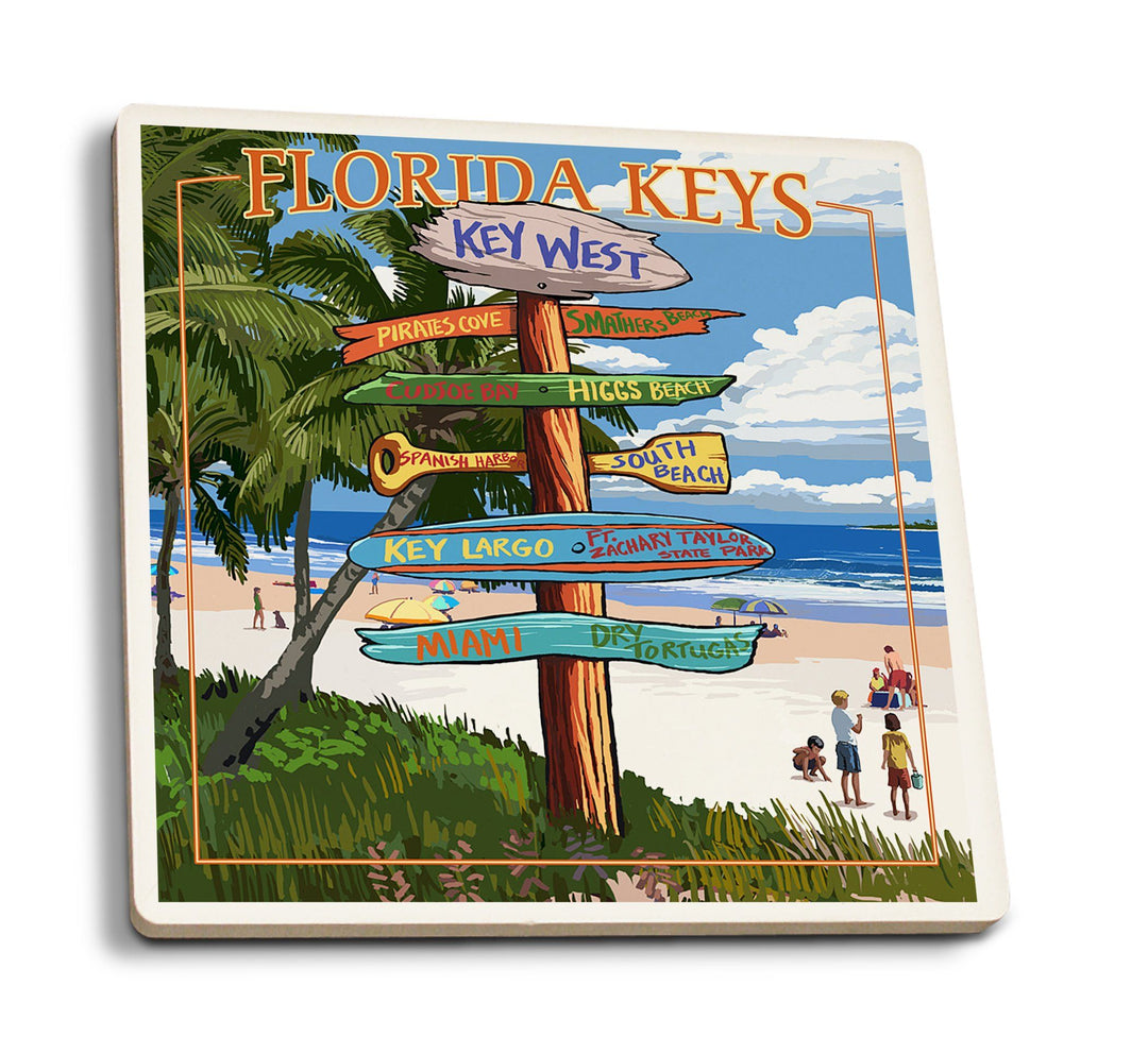 Key West, Florida, Destinations Sign, Lantern Press Artwork, Coaster Set Coasters Lantern Press 
