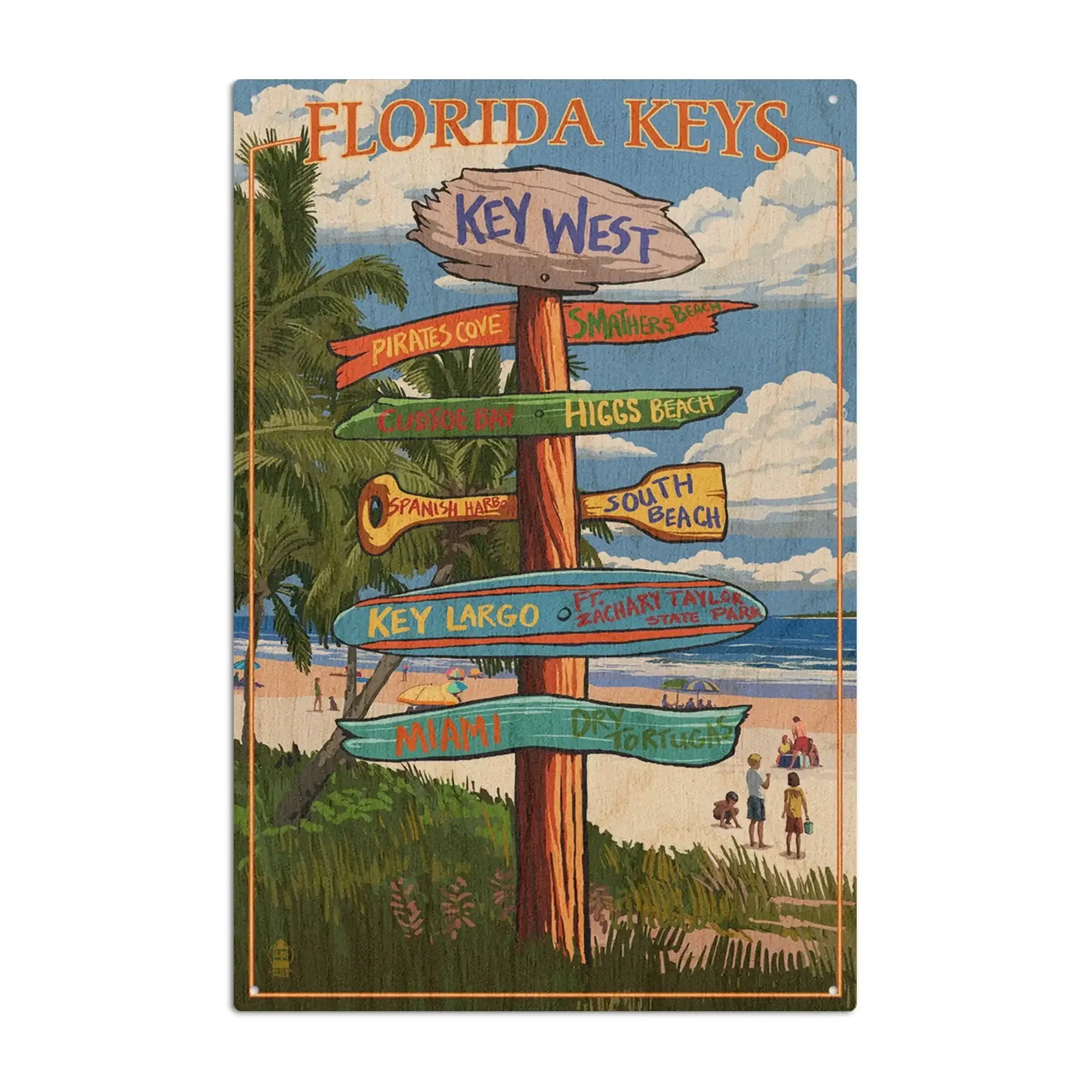 Key West, Florida, Destinations Sign, Lantern Press Artwork, Wood Sign