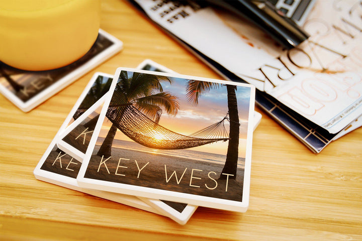 Key West, Florida, Hammock & Sunset, Lantern Press Photography, Coaster Set Coasters Lantern Press 