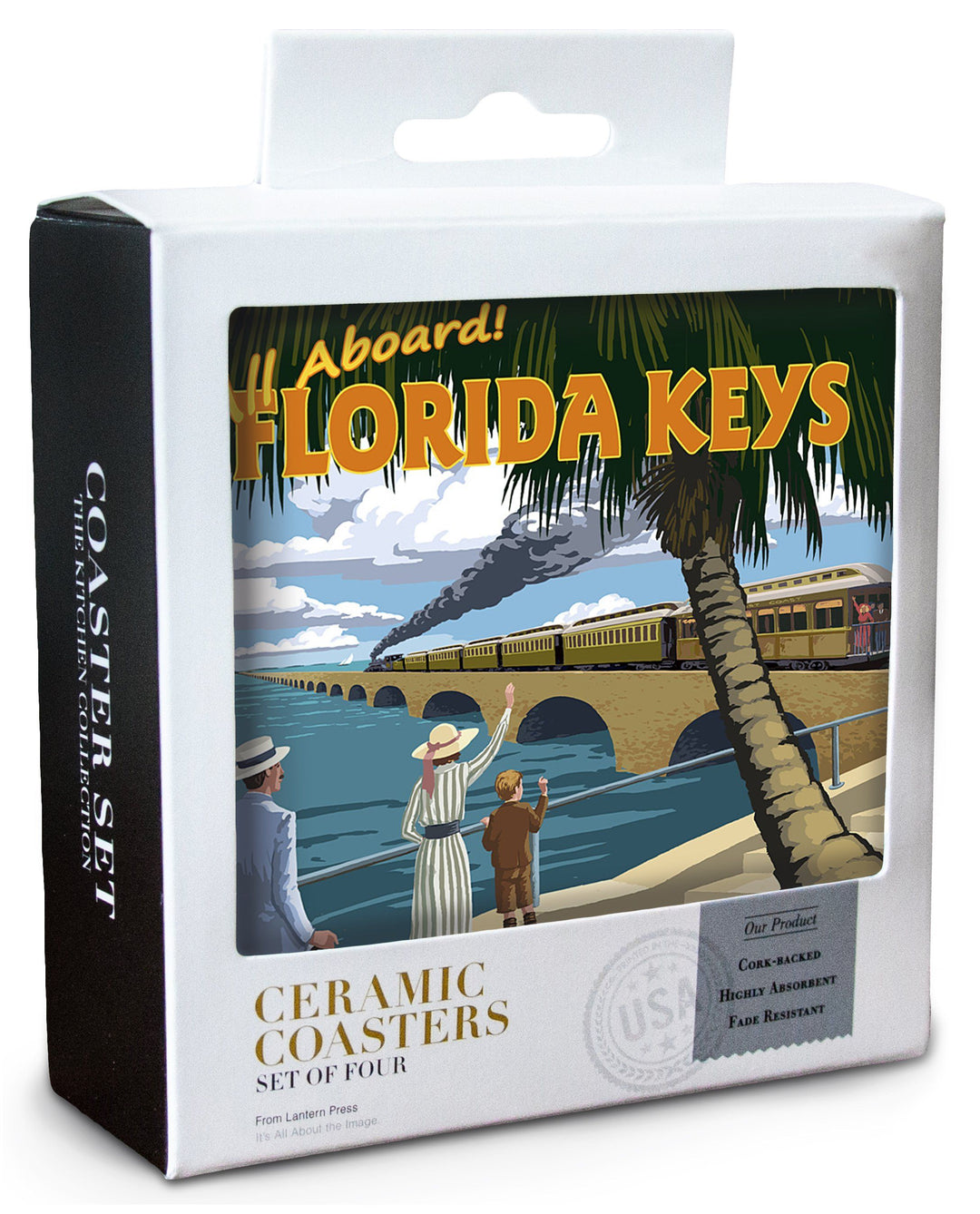 Key West, Florida, Railroad, Lantern Press Artwork, Coaster Set Coasters Lantern Press 
