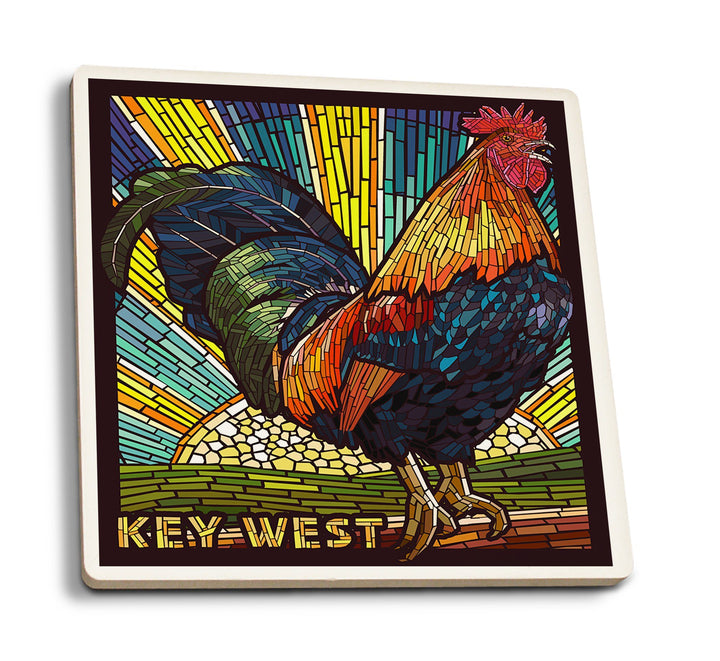 Key West, Florida, Rooster Mosaic, Lantern Press Artwork, Coaster Set Coasters Lantern Press 
