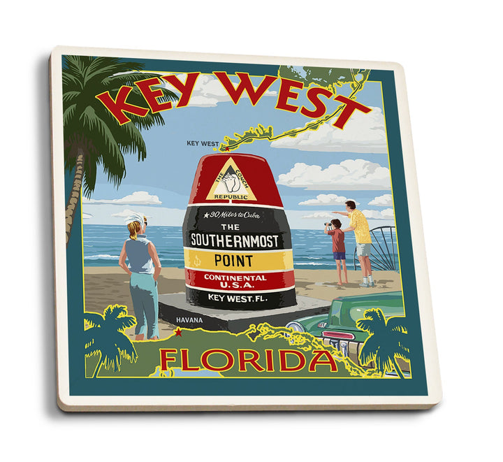 Key West, Florida, Southernmost Point, Lantern Press Artwork, Coaster Set Coasters Lantern Press 