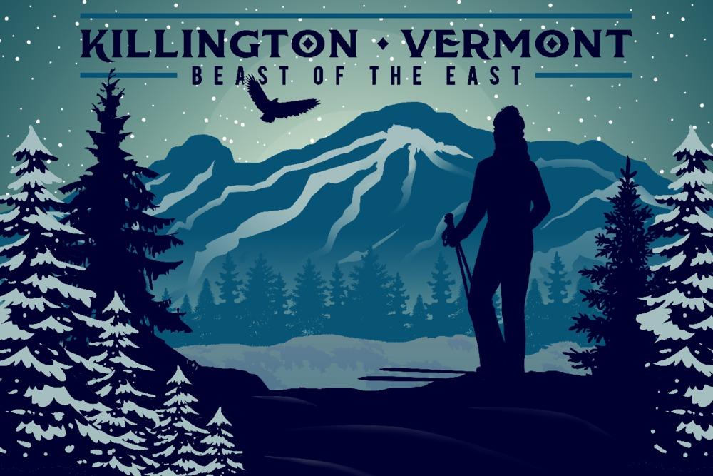 Killington, Vermont, Beast of the East, Skier & Mountain, Lantern Press Artwork, Art Prints and Metal Signs Art Lantern Press 12 x 18 Art Print 