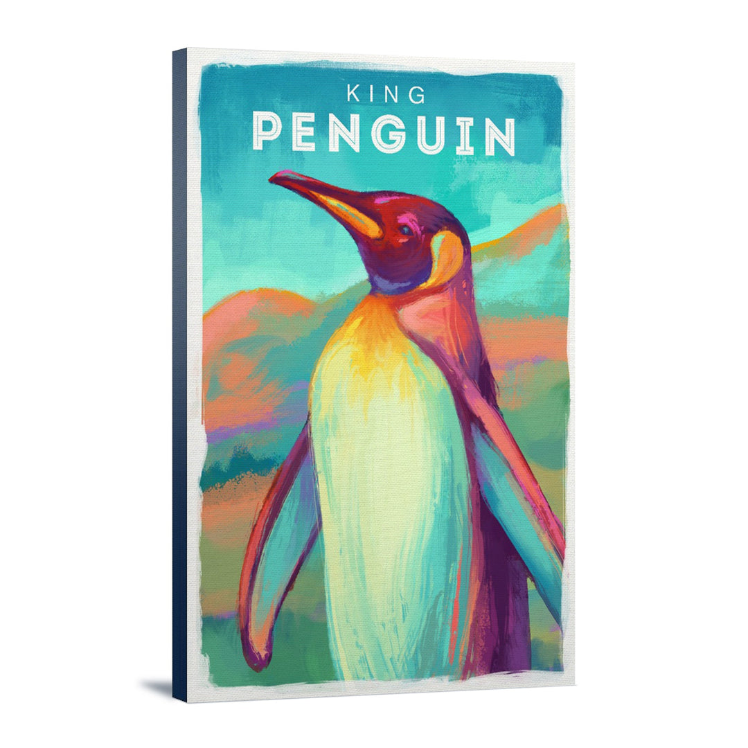 King Penguin, Vivid Series, Lantern Press Artwork, Stretched Canvas Canvas Lantern Press 12x18 Stretched Canvas 
