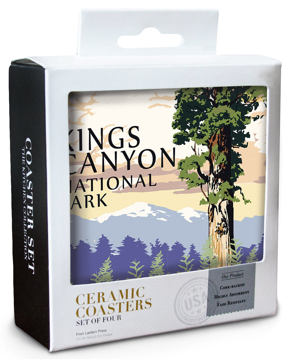 Kings Canyon National Park, California, General Grant Tree and Mountains, Lantern Press Artwork, Coaster Set Coasters Lantern Press 