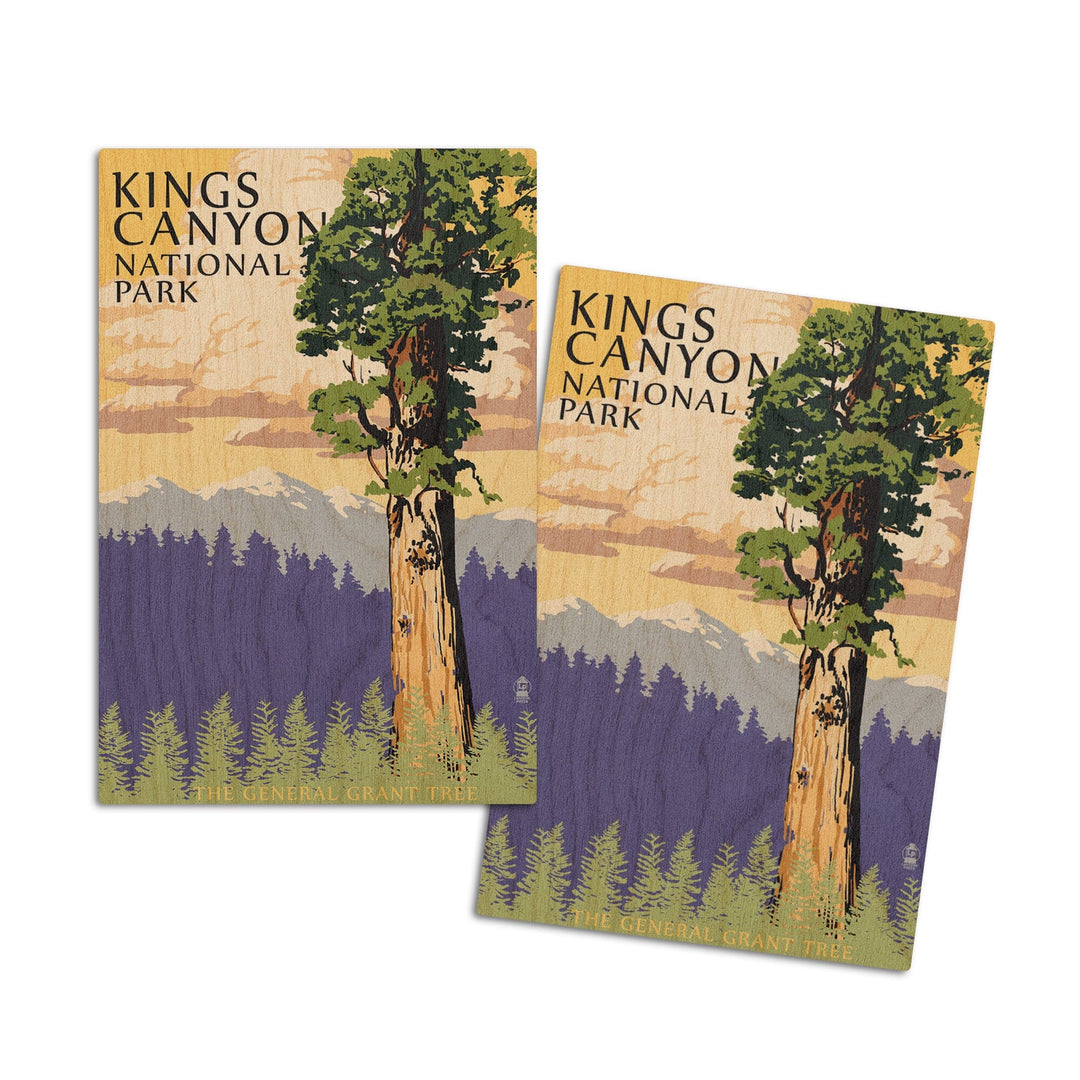Kings Canyon National Park, California, General Grant Tree and Mountains, Lantern Press Artwork, Wood Signs and Postcards Wood Lantern Press 4x6 Wood Postcard Set 