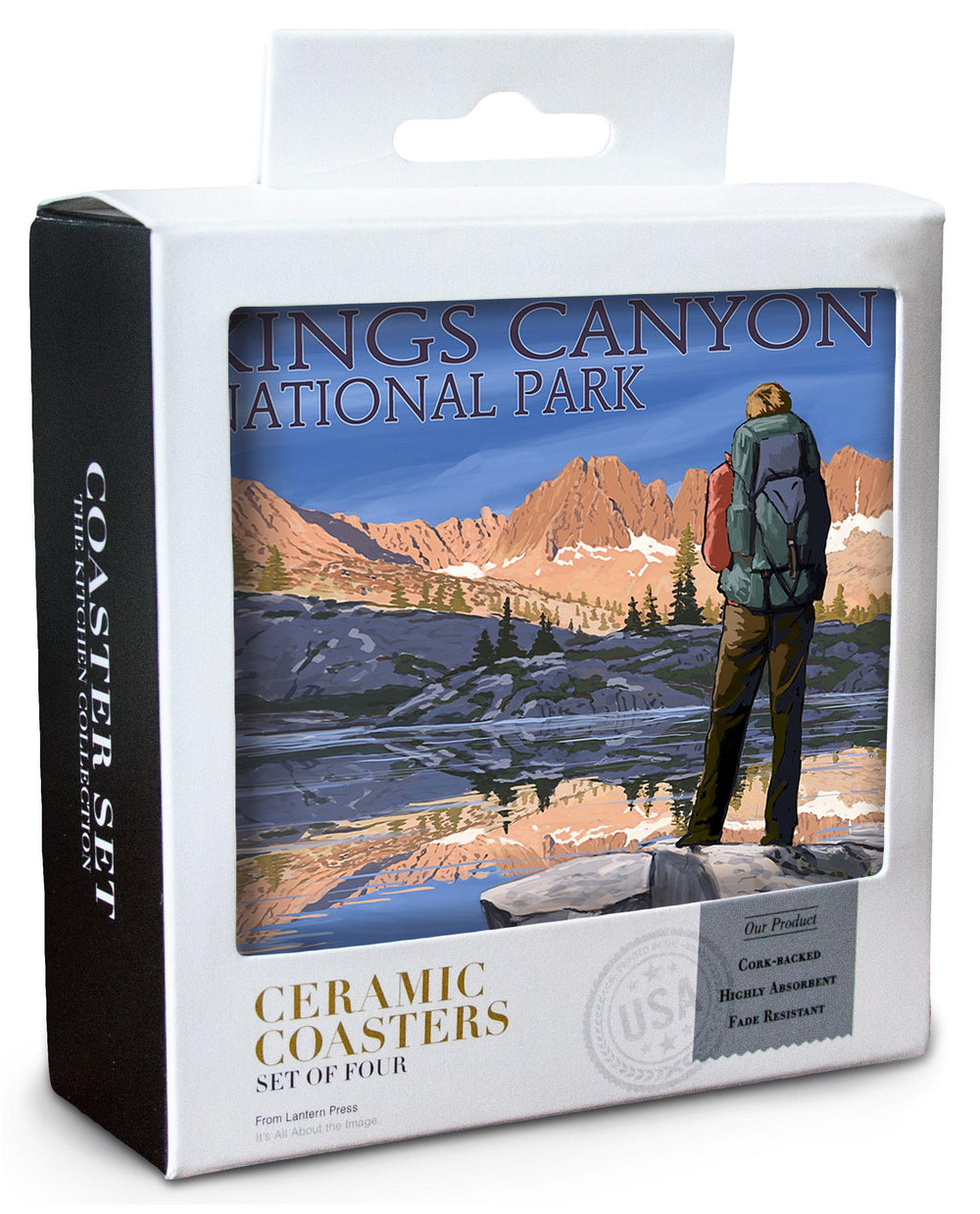 Kings Canyon National Park, California, Hiker & Lake, Lantern Press Artwork, Coaster Set Coasters Lantern Press 