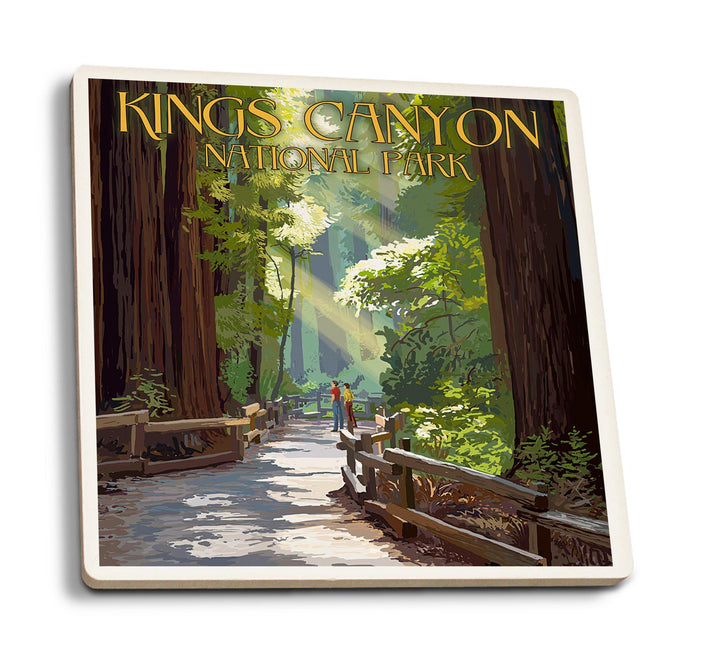 Kings Canyon National Park, California, Pathway & Hikers, Lantern Press Artwork, Coaster Set Coasters Lantern Press 