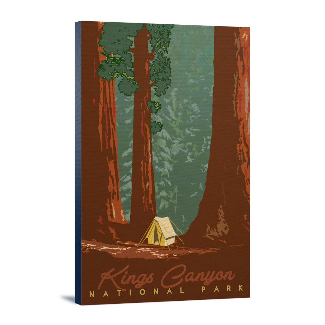 Kings Canyon National Park, California, Redwood Forest View, Sequoias & Tent, Lantern Press, Stretched Canvas Canvas Lantern Press 12x18 Stretched Canvas 