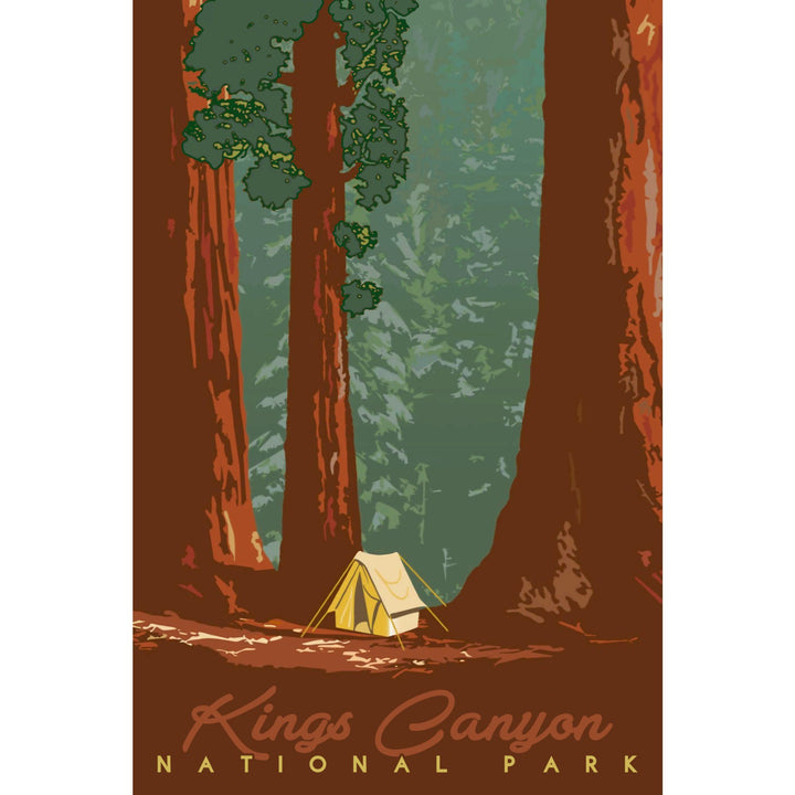 Kings Canyon National Park, California, Redwood Forest View, Sequoias & Tent, Lantern Press, Stretched Canvas Canvas Lantern Press 