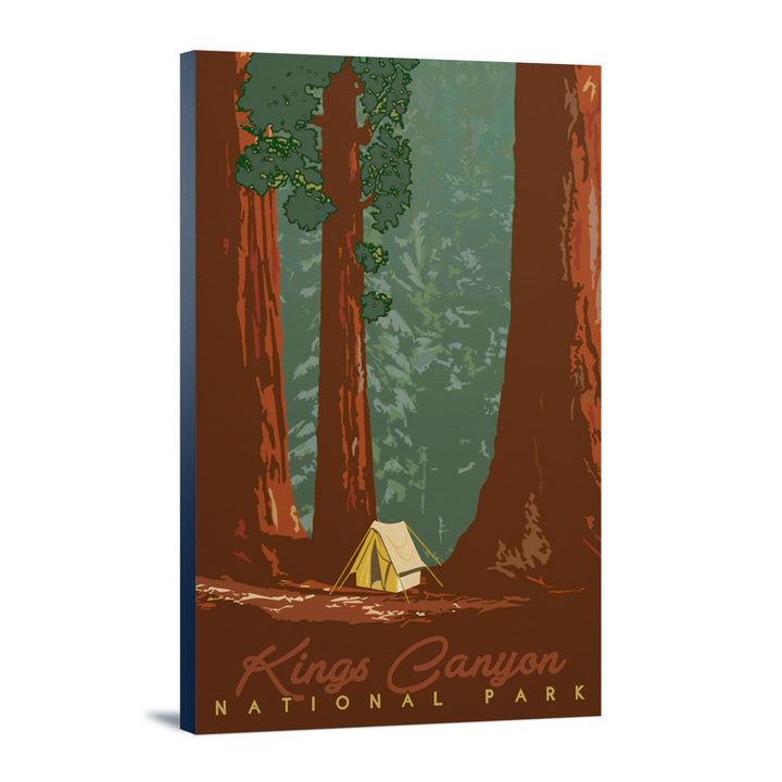 Kings Canyon National Park, California, Redwood Forest View, Sequoias & Tent, Lantern Press, Stretched Canvas Canvas Lantern Press 24x36 Stretched Canvas 