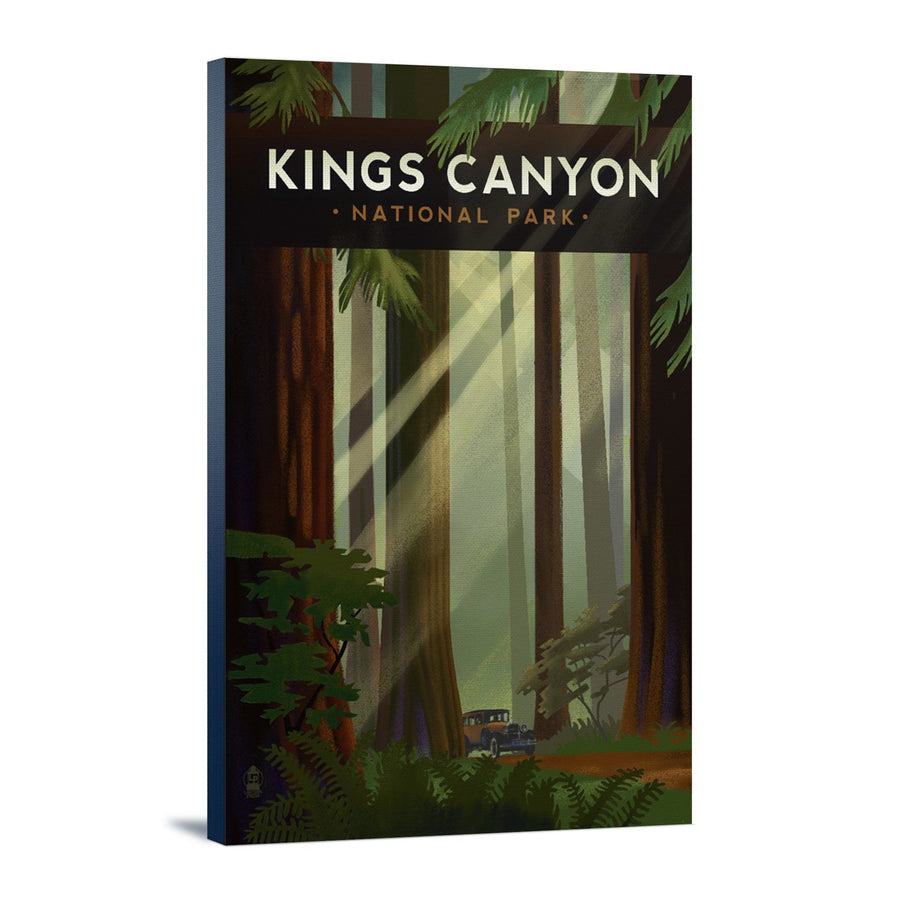 Kings Canyon National Park, Redwood Forest, Geometric Lithograph, Lantern Press Artwork, Stretched Canvas Canvas Lantern Press 