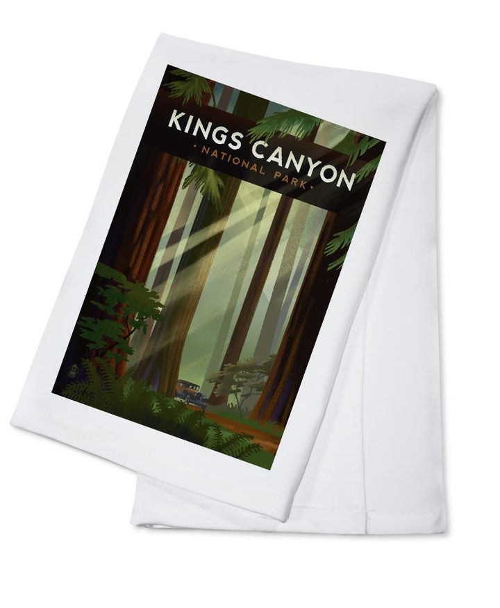 Kings Canyon National Park, Redwood Forest, Geometric Lithograph, Lantern Press Artwork, Towels and Aprons Kitchen Lantern Press Cotton Towel 