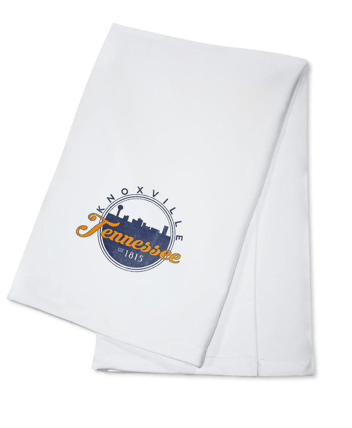 Knoxville, Tennessee, Skyline Badge, Orange and Blue, Contour, Organic Cotton Kitchen Tea Towels - Lantern Press