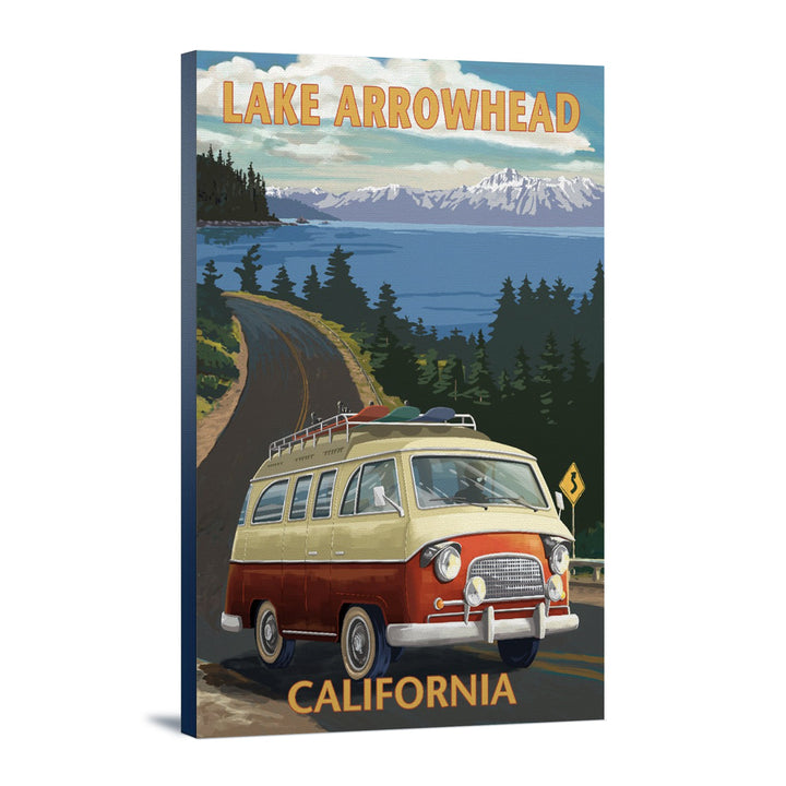 Lake Arrowhead, California, Camper Van, Lantern Press Artwork, Stretched Canvas Canvas Lantern Press 12x18 Stretched Canvas 