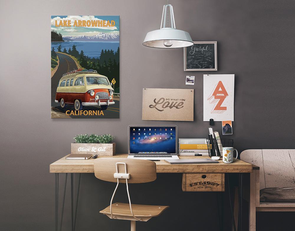 Lake Arrowhead, California, Camper Van, Lantern Press Artwork, Stretched Canvas Canvas Lantern Press 