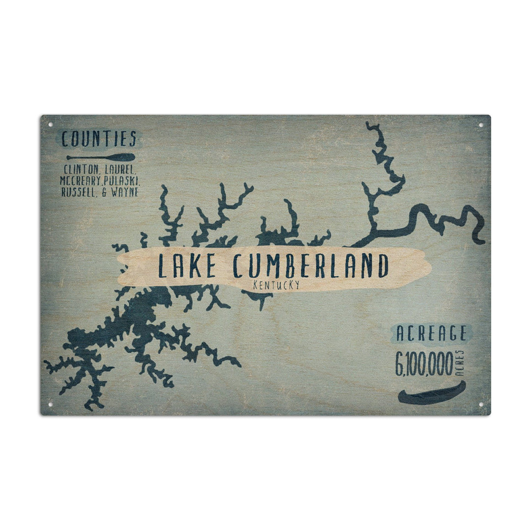 Lake Cumberland, Kentucky, Lake Essentials, Shape, Acreage & County, Lantern Press Artwork, Wood Signs and Postcards Wood Lantern Press 10 x 15 Wood Sign 
