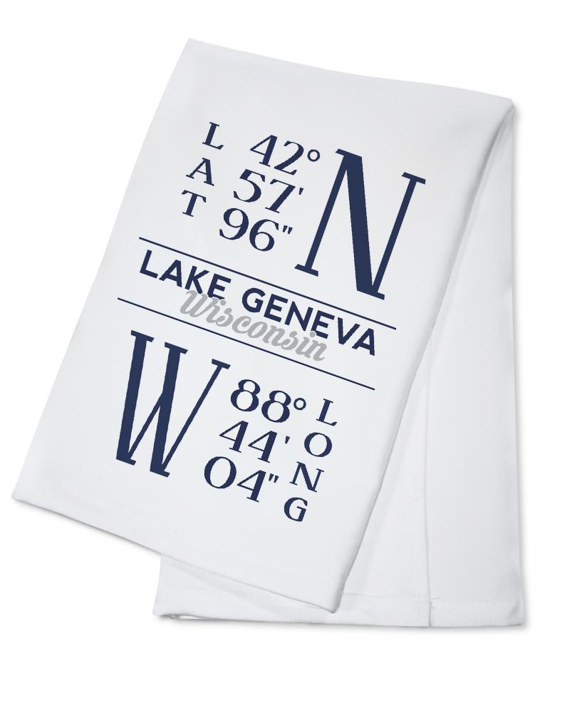 Lake Geneva, Wisconsin, Latitude & Longitude, Lantern Press Artwork, Towels and Aprons Kitchen Lantern Press Cotton Towel 