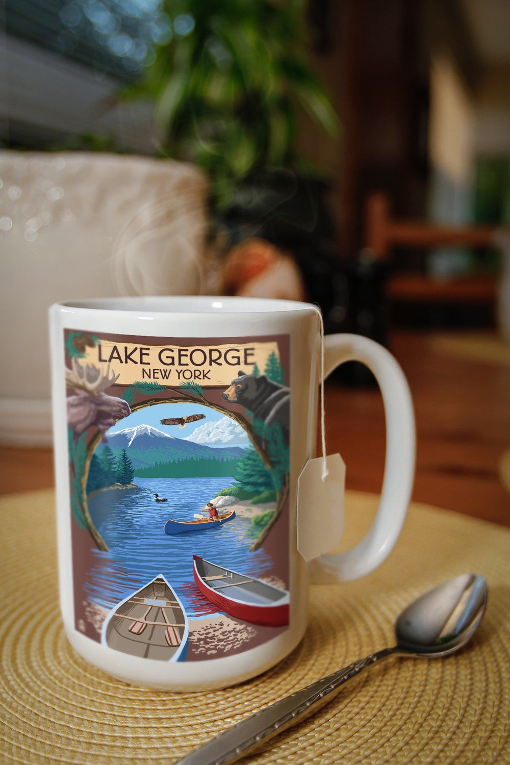 Lake George, New York, Canoe Scene, Lantern Press Artwork, Ceramic Mug Mugs Lantern Press 