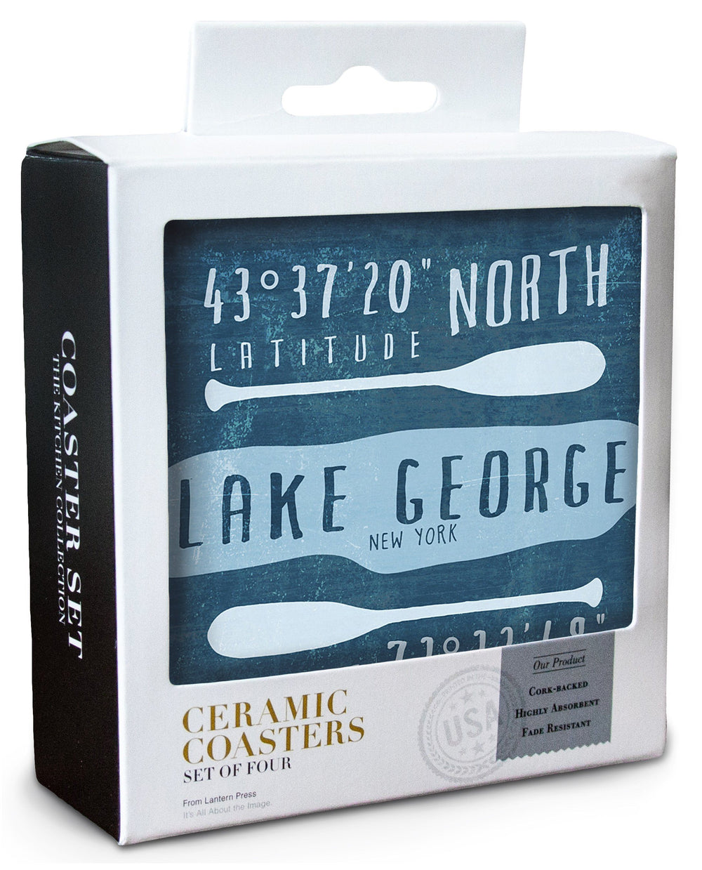 Lake George, New York, Lake Essentials, Latitude & Longitude, Lantern Press Artwork, Coaster Set Coasters Lantern Press 