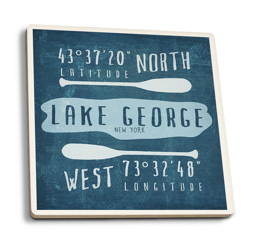 Lake George, New York, Lake Essentials, Latitude & Longitude, Lantern Press Artwork, Coaster Set Coasters Lantern Press 