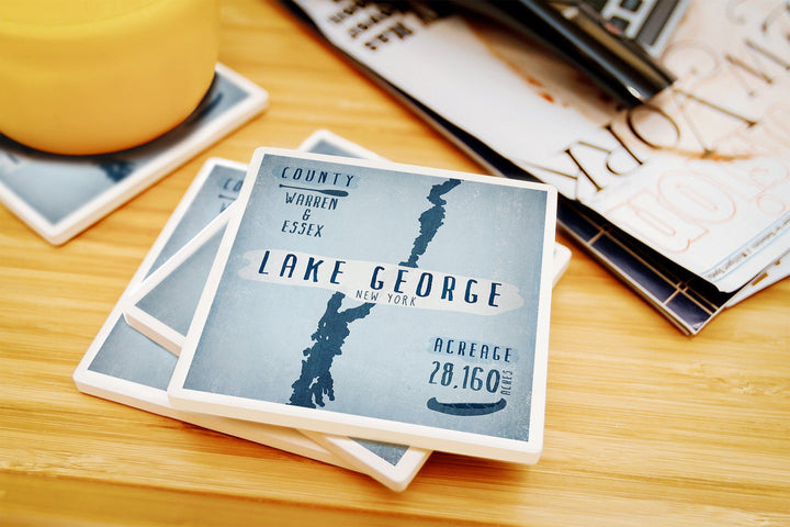 Lake George, New York, Lake Essentials, Shape, Acreage & County, Lantern Press Artwork, Coaster Set Coasters Lantern Press 