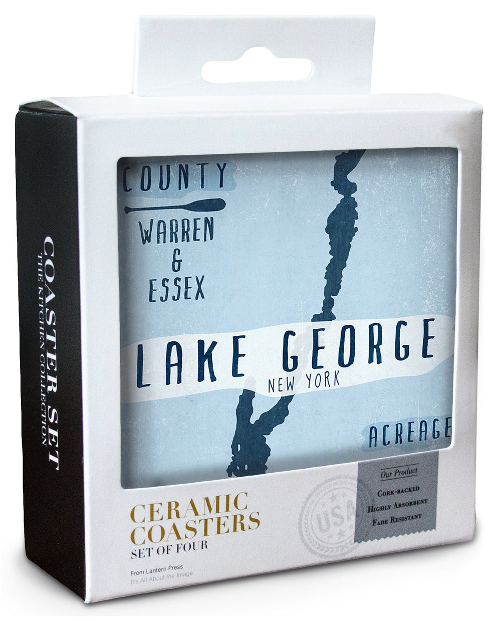 Lake George, New York, Lake Essentials, Shape, Acreage & County, Lantern Press Artwork, Coaster Set Coasters Lantern Press 