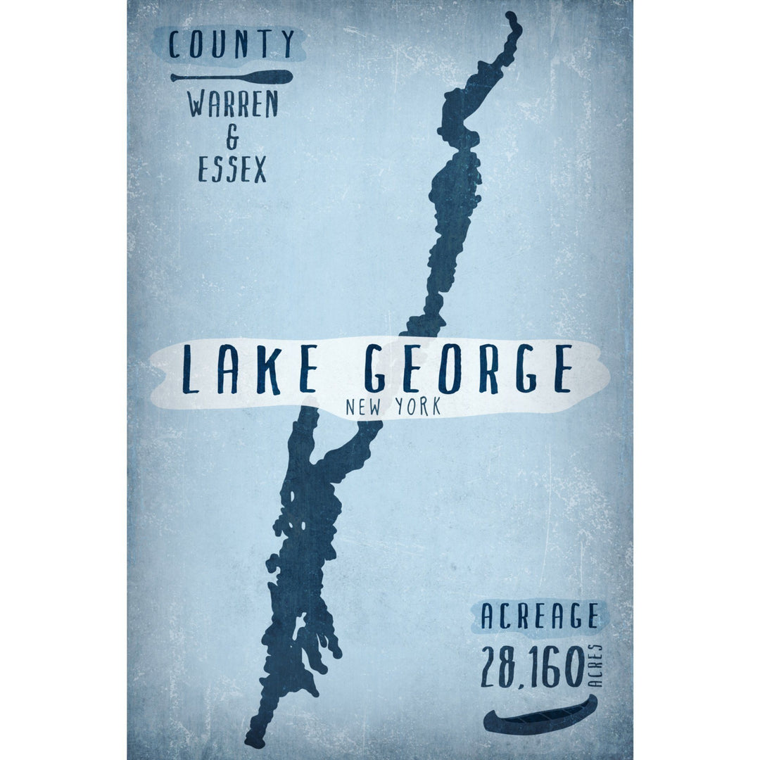 Lake George, New York, Lake Essentials, Shape, Acreage & County, Lantern Press Artwork, Stretched Canvas Canvas Lantern Press 