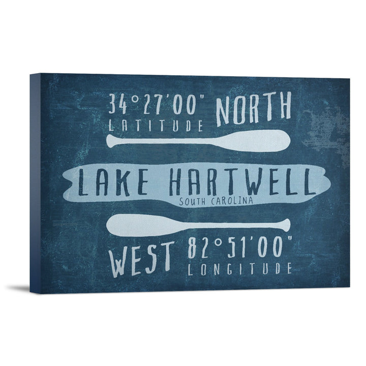 Lake Hartwell, South Carolina, Lake Essentials, Latitude & Longitude, Lantern Press Artwork, Stretched Canvas Canvas Lantern Press 12x18 Stretched Canvas 