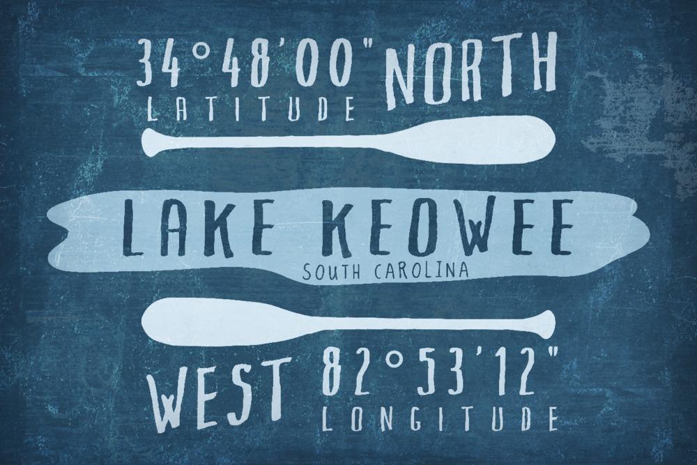 Lake Keowee, South Carolina, Lake Essentials, Latitude & Longitude, Lantern Press Artwork, Art Prints and Metal Signs Art Lantern Press 12 x 18 Art Print 