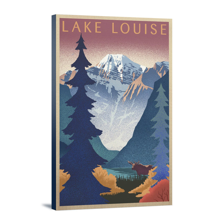 Lake Louise, Canada, Mountain Scene, Lithograph, Lantern Press Artwork, Stretched Canvas Canvas Lantern Press 12x18 Stretched Canvas 
