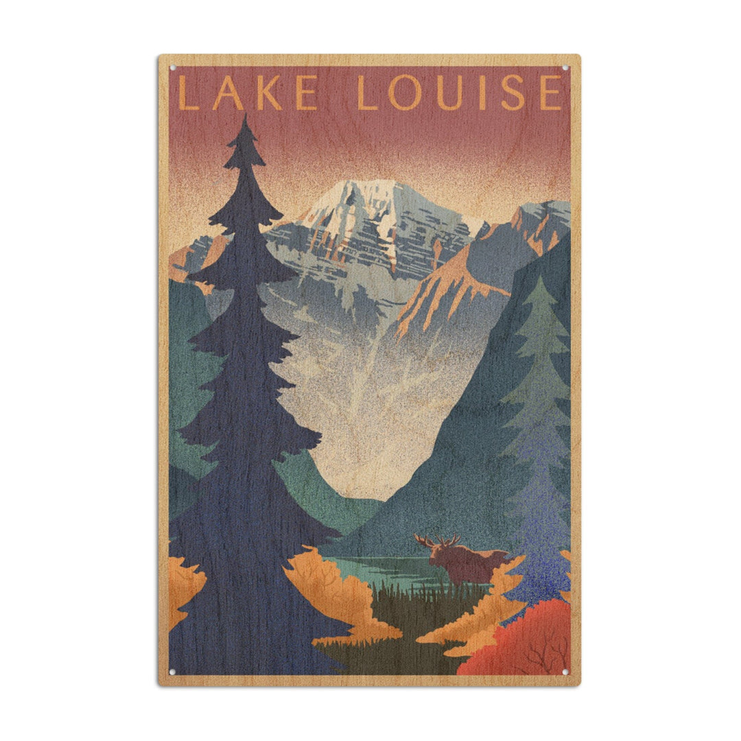 Lake Louise, Canada, Mountain Scene, Lithograph, Lantern Press Artwork, Wood Signs and Postcards Wood Lantern Press 10 x 15 Wood Sign 