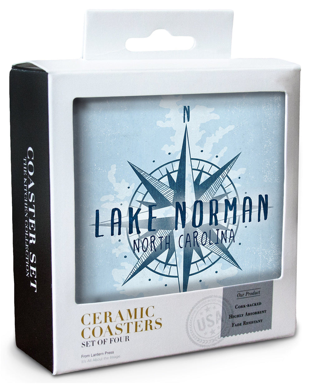 Lake Norman, North Carolina, Lake Essentials, Lake & Compass, Lantern Press Artwork, Coaster Set Coasters Lantern Press 