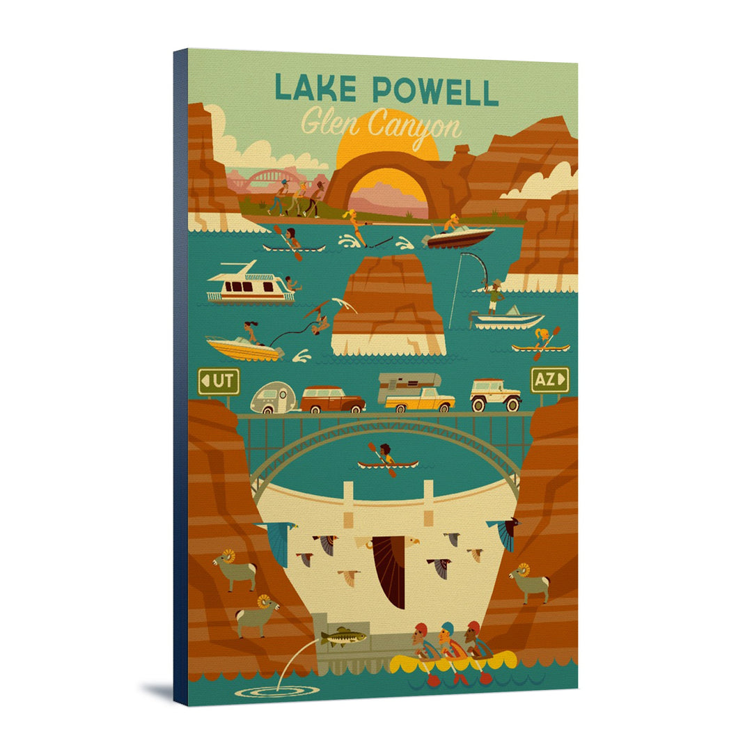 Lake Powell, Arizona, Glen Canyon Dam, Geometric, Lantern Press Artwork, Stretched Canvas Canvas Lantern Press 12x18 Stretched Canvas 
