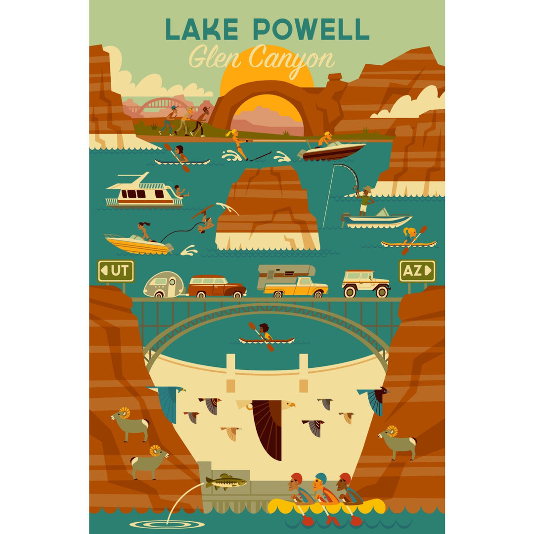Lake Powell, Arizona, Glen Canyon Dam, Geometric, Lantern Press Artwork, Stretched Canvas Canvas Lantern Press 