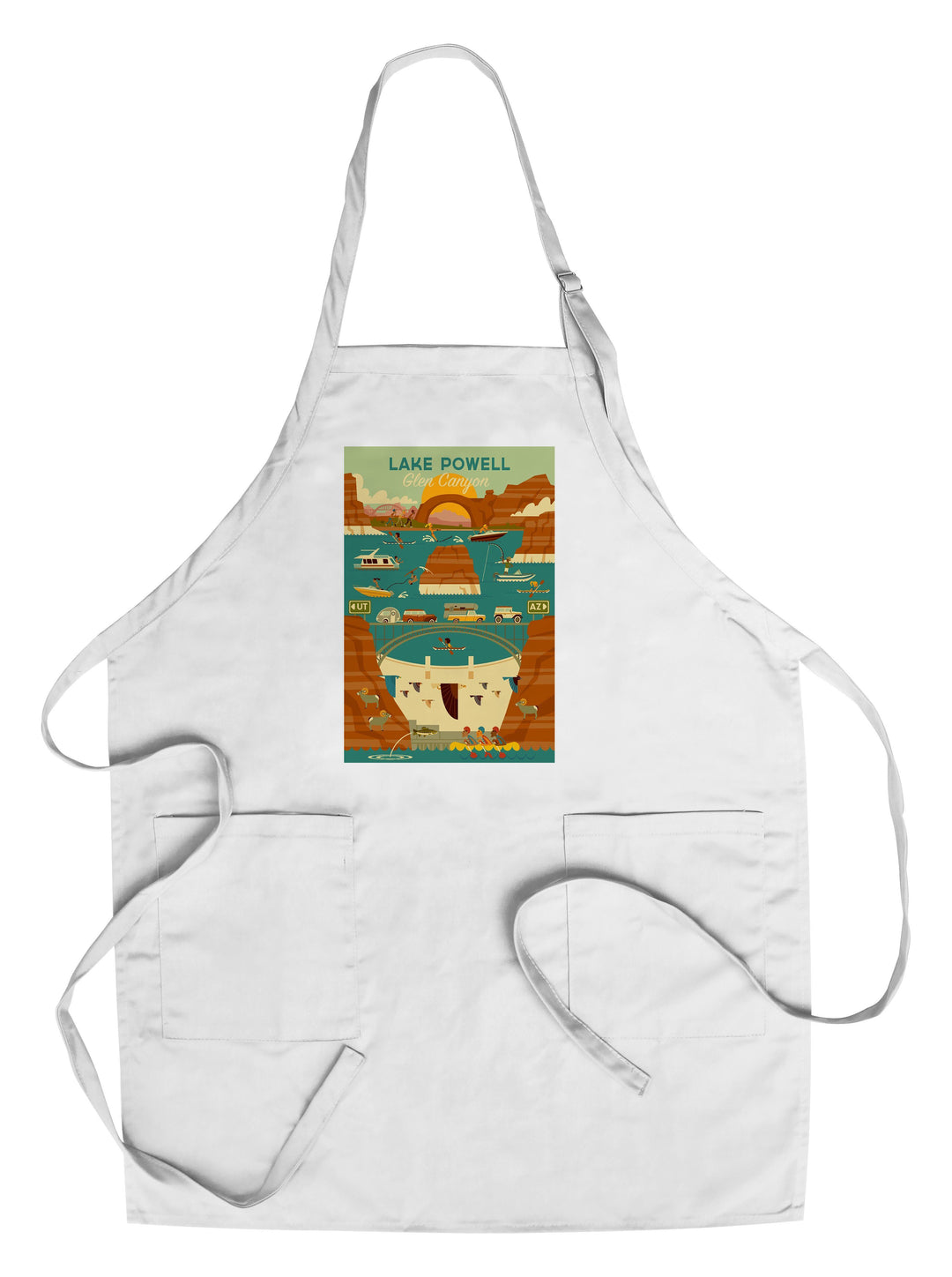 Lake Powell, Arizona, Glen Canyon Dam, Geometric, Lantern Press Artwork, Towels and Aprons Kitchen Lantern Press Chef's Apron 