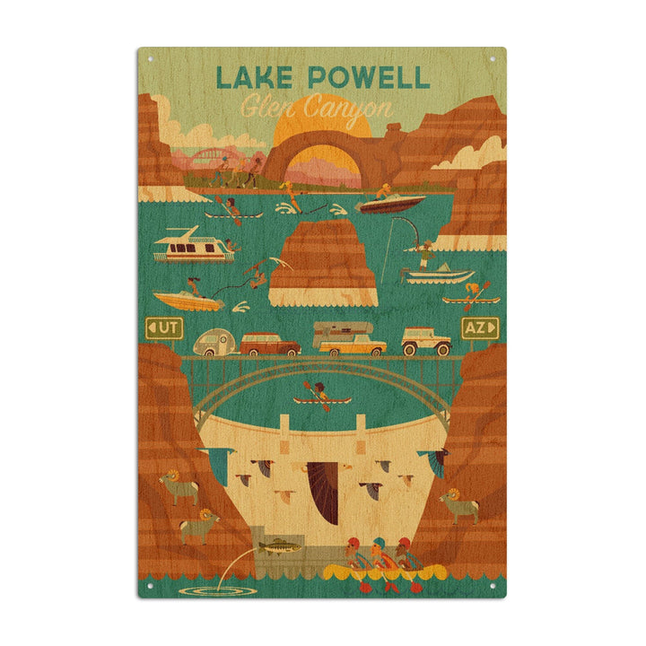 Lake Powell, Arizona, Glen Canyon Dam, Geometric, Lantern Press Artwork, Wood Signs and Postcards Wood Lantern Press 10 x 15 Wood Sign 