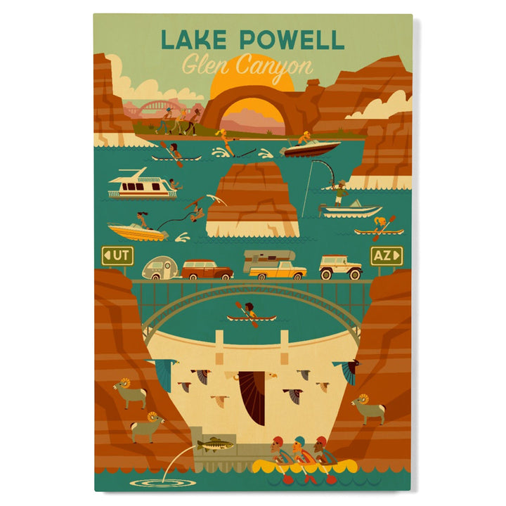Lake Powell, Arizona, Glen Canyon Dam, Geometric, Lantern Press Artwork, Wood Signs and Postcards Wood Lantern Press 