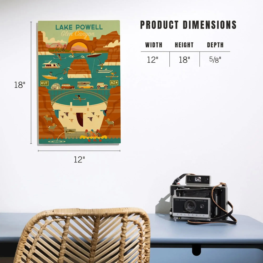 Lake Powell, Arizona, Glen Canyon Dam, Geometric, Lantern Press Artwork, Wood Signs and Postcards - Lantern Press