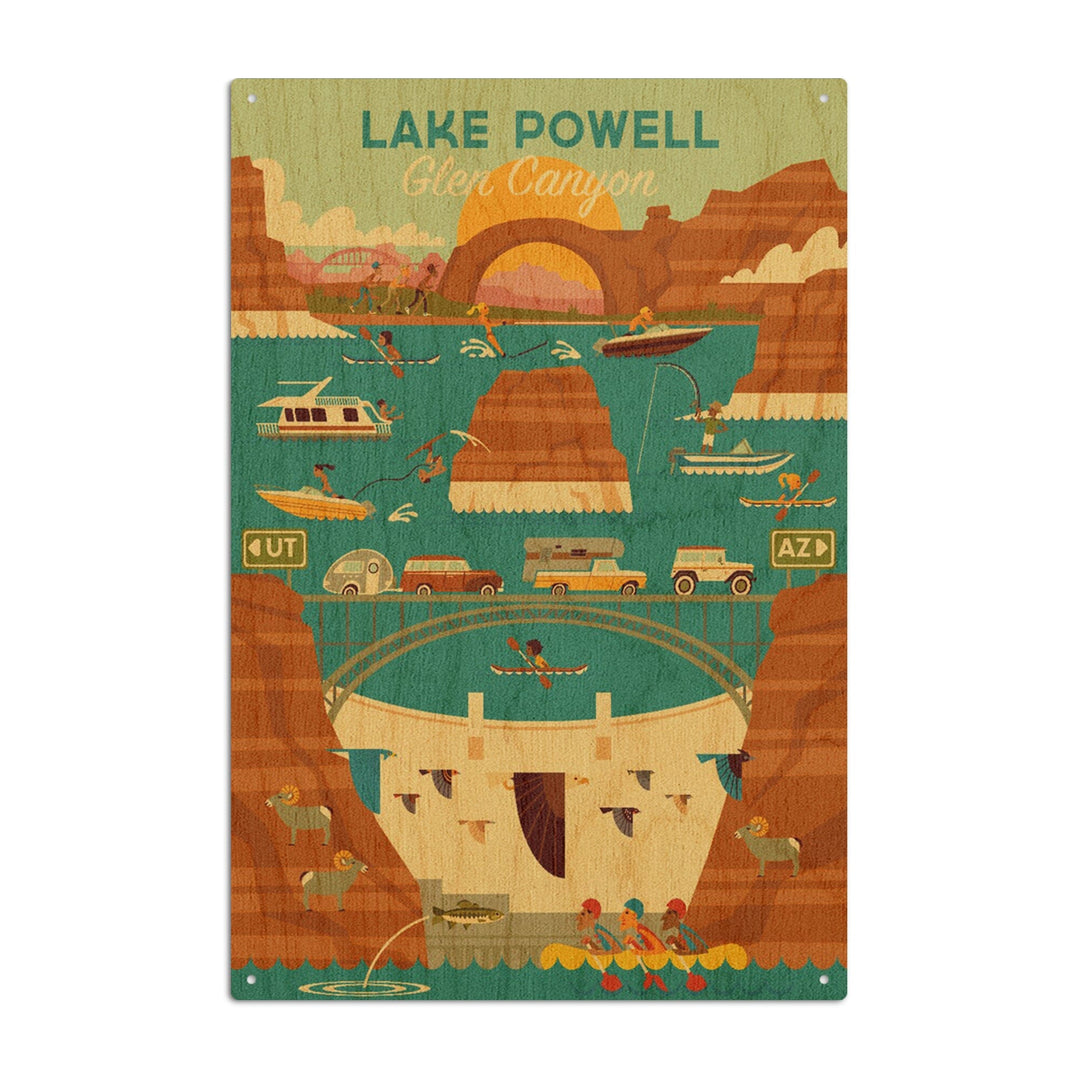 Lake Powell, Arizona, Glen Canyon Dam, Geometric, Lantern Press Artwork, Wood Signs and Postcards Wood Lantern Press 6x9 Wood Sign 
